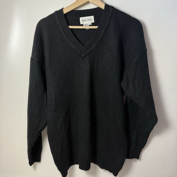 Daniel Caron Sweater Womens M Black Angora Lambs Wool Preppy Dark Academia Basic - Picture 1 of 5